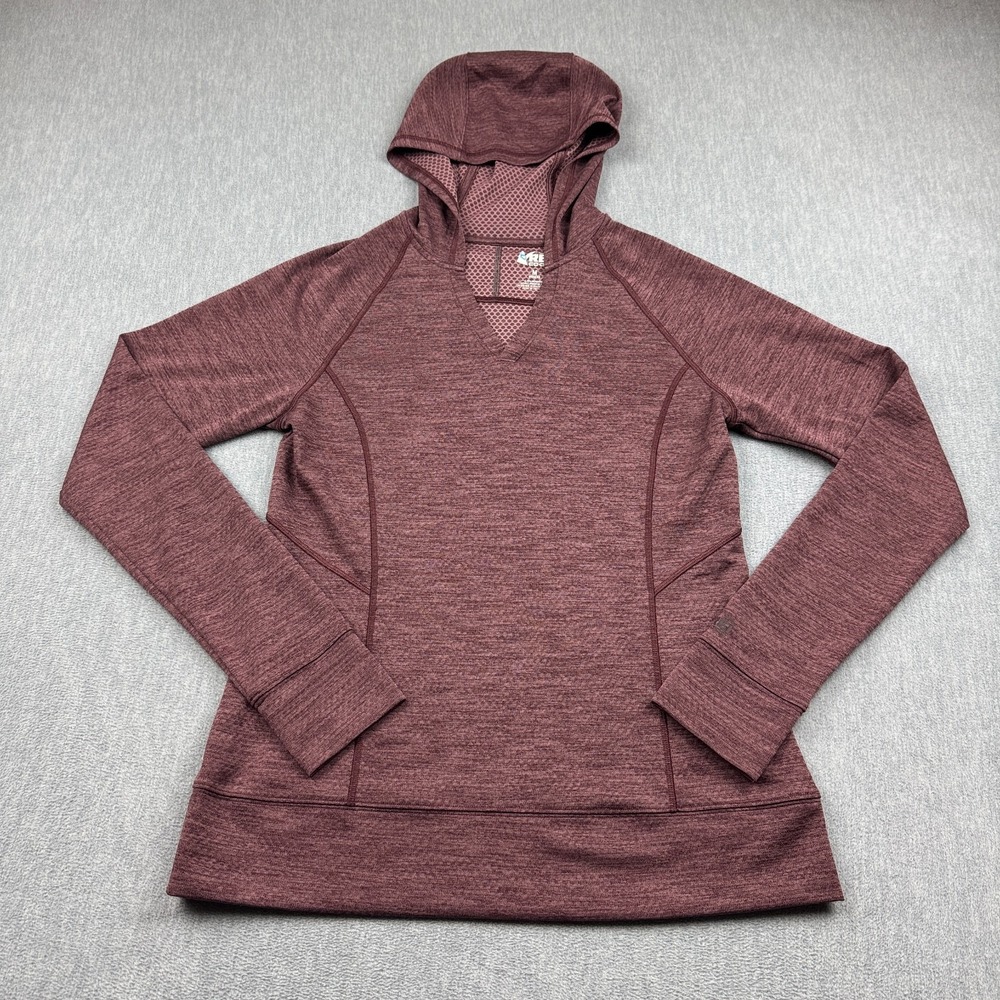 REI Co-op Pullover Womens Red Medium Hooded Athletic Long Sleeve Workout Gym Top